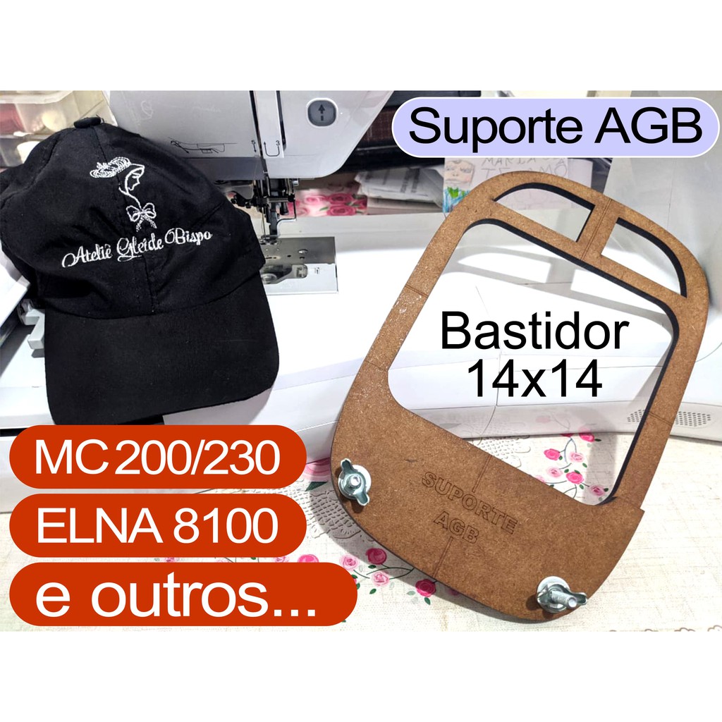 Bastidor de Boné (14x14) Suporte AGB pra Janome MC200 / MC230 e Elna 8100