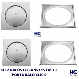 Kit 2 Ralo Click Inteligente 15x15 + 2 Suporte para Ralo Click Quadrado