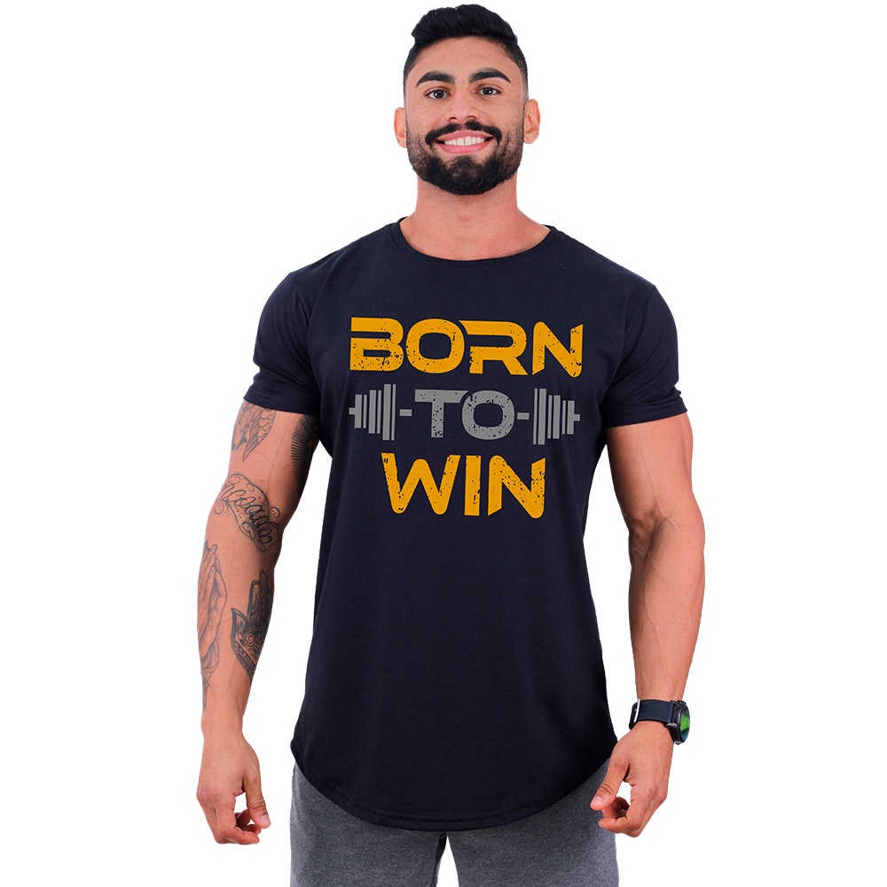 Camiseta Longline Slim Masculina MXD Conceito Musculação Academia Lazer No Pain No Gain Halteres