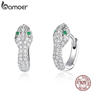 Bamoer Authentic 925 Sterling Silver Luxury Brand Snake Hoop Earrings for Women Wedding Engagement Statement Jewelry SCE922
