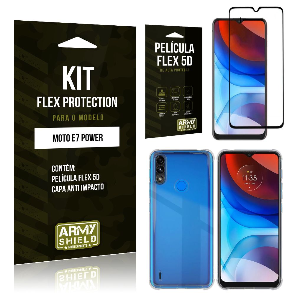 Kit Moto E7 Power Flex Protection com Película Flex + Capa Anti Impacto - Armyshield