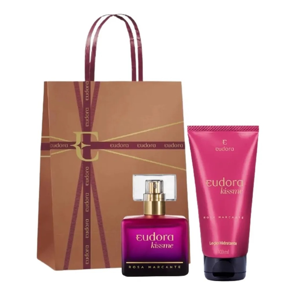 Kit Presente Feminino Eudora Perfume Kiss Me Rosa Marcante 50ml + Creme