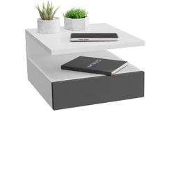 Mesa De Cabeceira Cor Branco E Preto Mesinha Suspenso Com Gaveta e Prateleira MVD Móveis