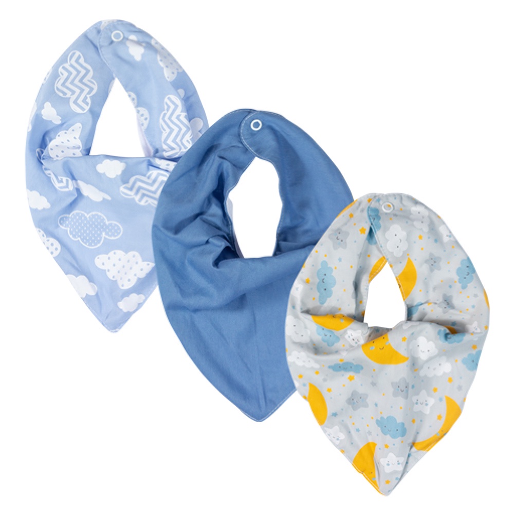 Kit 3 Babador Bandana Algodão Bebê Dupla Face Menina Menino