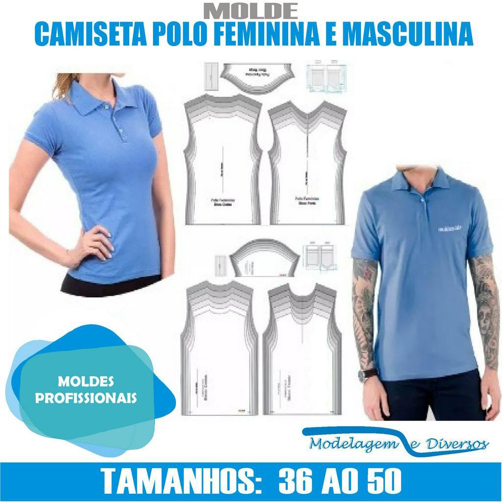 Kit Molde Camisa Polo Masculina E Feminina, Modelagem&Diversos, Tamanhos Pp Ao Gg
