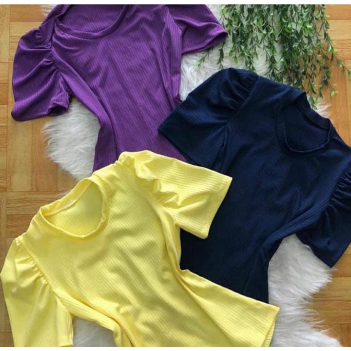 Blusa feminina manga princesa curta canelada com elastano moda blogueira tendência