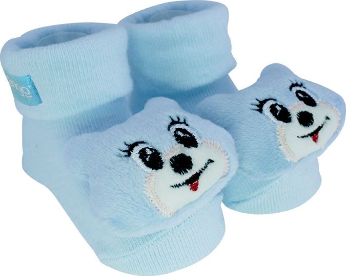 Pantufa Bebê Antiderrapante Chocalho Bichinho Gatinho Azul Menino Clingo