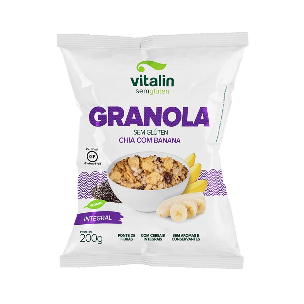 Granola Sem Glúten Chia com Banana 200g - Vitalin em Oferta na Shopee