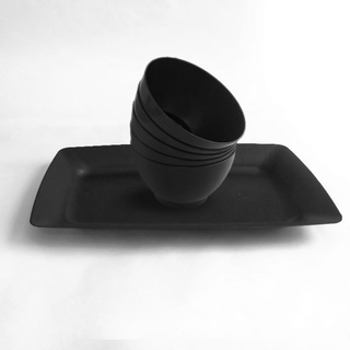 Kit 10 Cumbuca Bowl com 10 Bandeja de Petiscos Preta
