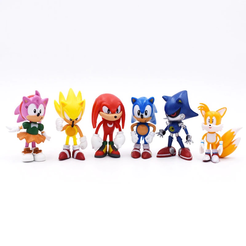 Sonic Kit 6 bonecos Sonic Amy  Tails  Metal Sonic  Super Sonic Knuckles