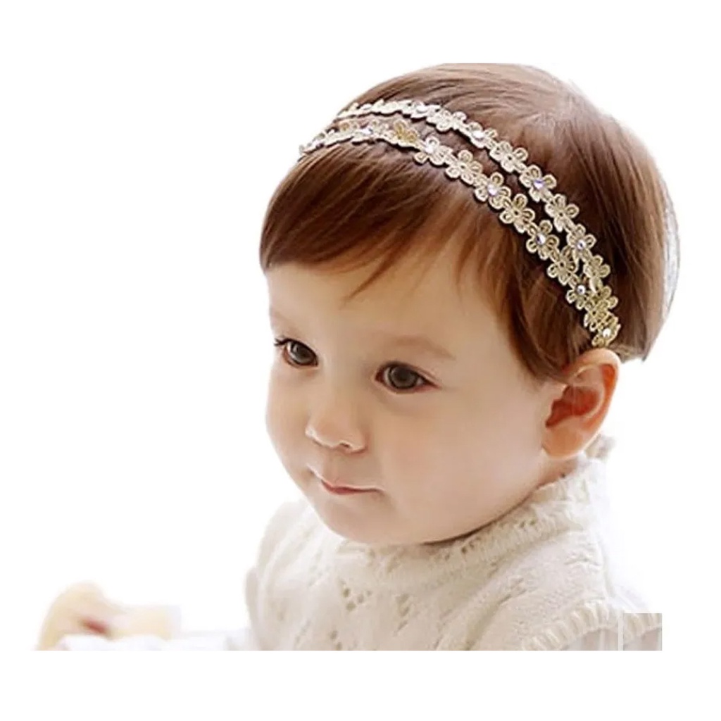 Faixa Tiara Gripir Dupla com Pérolas Elástico Infantil Bebê Festas Batizados Confortável