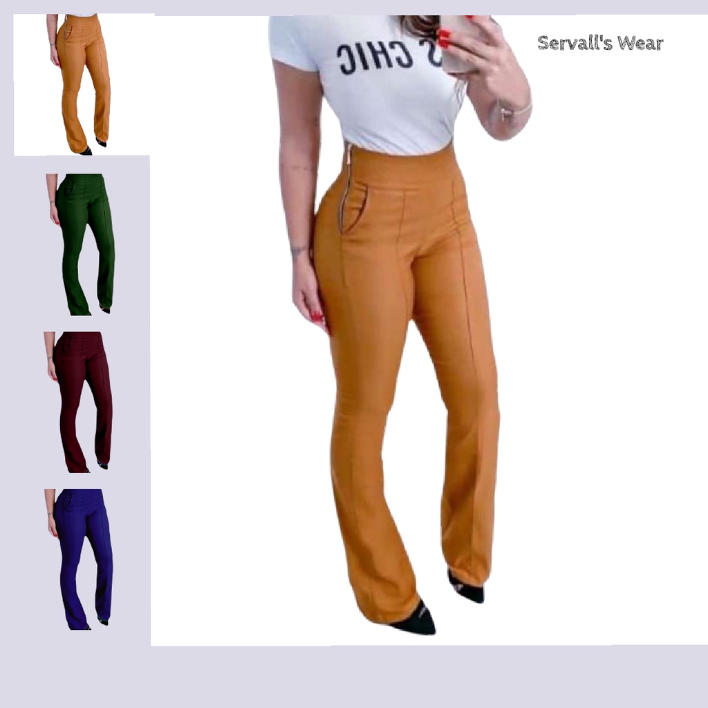 Calça Social Flare Feminina No Bengaline Cintura Alta