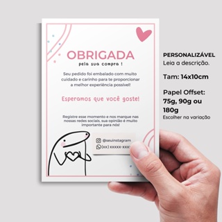 50 ou 100 Carta de Agradecimento ao Cliente Personalizável Cartão Postal 10x14 para loja, Flork Obrigada pela sua compra em Oferta na Shopee