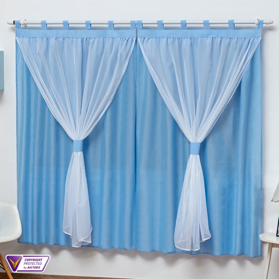 Cortina Azul para quarto 2,00 x 1,70 voal forrada bebê infantil