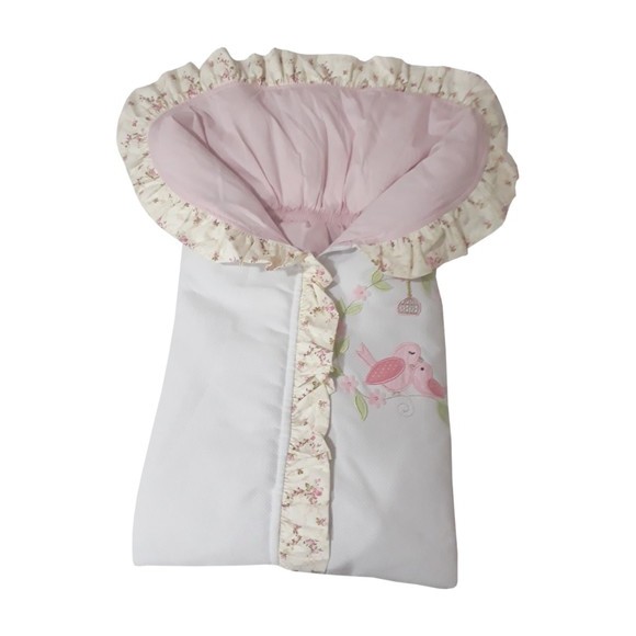 Porta Bebe Menina Rosa Passarinhos Saco Bebe Passaros Rosa 100% Algodão - Saco Carregar Bebê Menina Rosa Passarinha Rosa Floral Novissimo Rosa