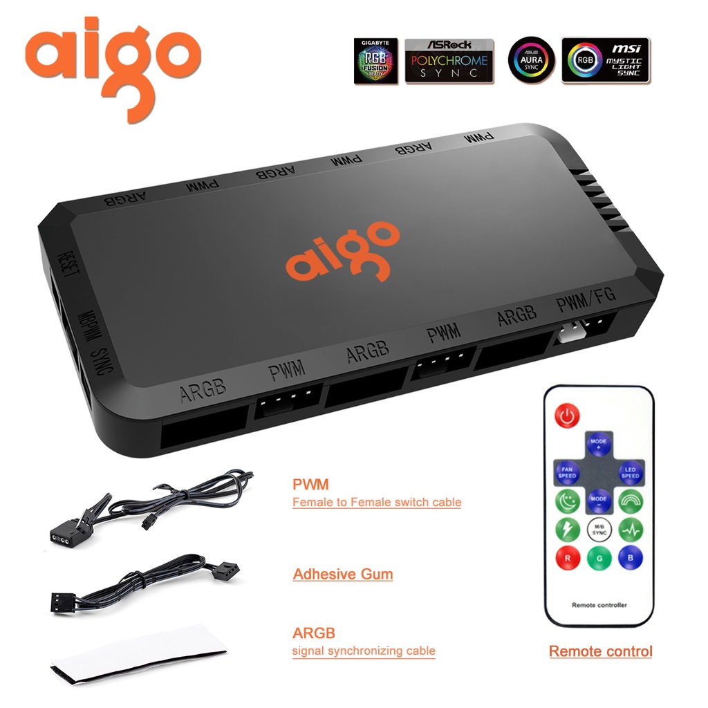 Hub controladora aigo apc1 pwm argb 5v 3pin controle pc gamer