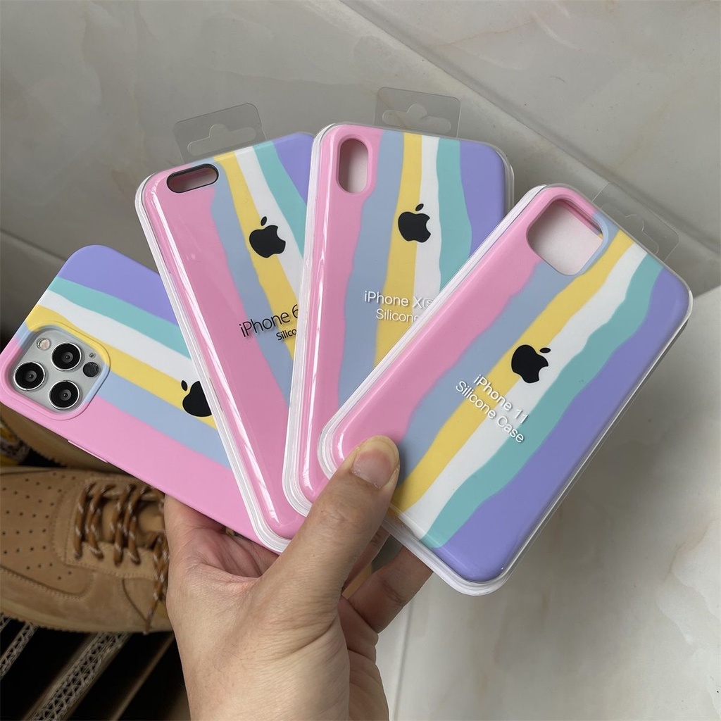 Capinha iPhone 11 Cobertura Total Silicone líquido Prova De Choque Rainbow Capa Para iPhone 11 12 Pro Max X Xs XR 6 6s 7 8 Plus SE 2020 - MW CASE