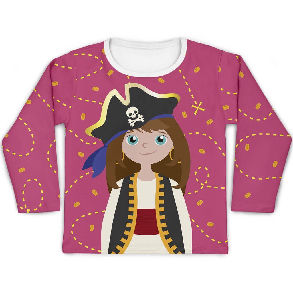 Blusa Feminina Manga Longa Infantil Menina Proteção Solar+50 Pirata MiniBoo