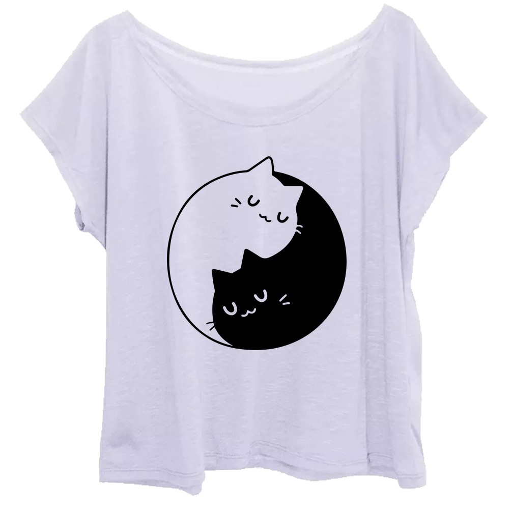 Blusa Plus Size Gato Ying Yang Estampa Feminina Fofa Gatinho Místico em Oferta na Shopee
