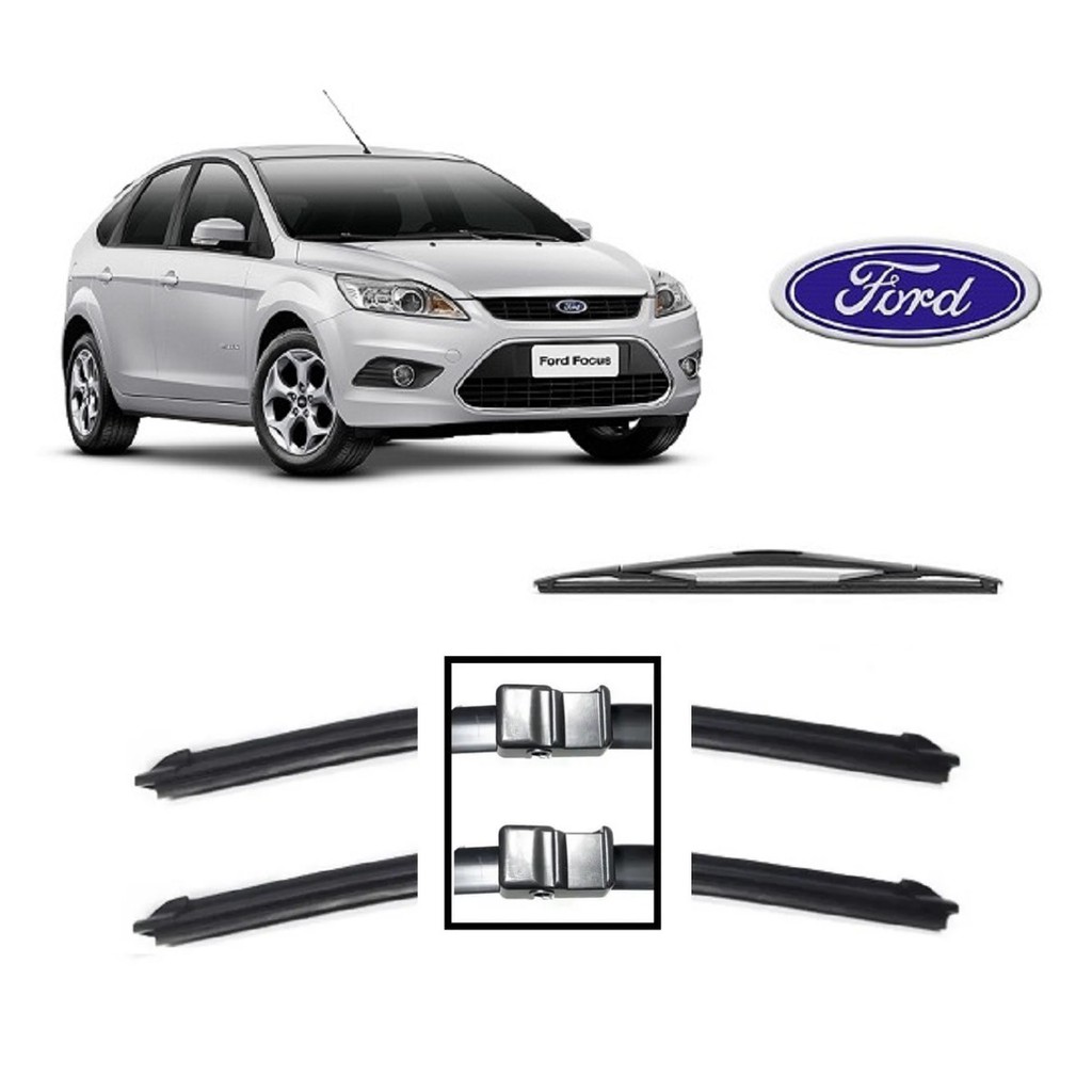 Kit 3 Palhetas Limpador de Parabrisa Dianteiro + Traseiro Ford Focus ano 2008 2009 2010 2011 2012