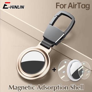 Magnetic Adsorption Cover For Apple Airtag Locator Protective Sleeve Shell Keychain Protector Metal Case With Hydrogel Film