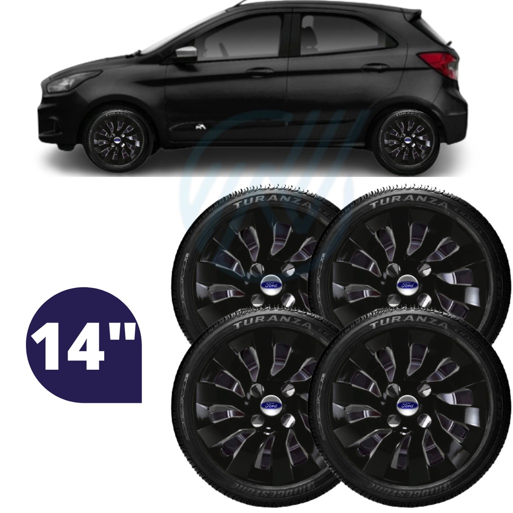 Jogo 4 Calota Esportiva Street Aro 14 Preta Ford Ka