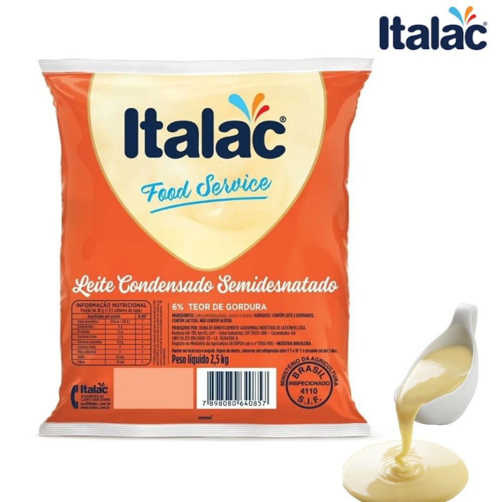 Sachê de 2,5kg Leite Condensado Semi Desnatado Italac