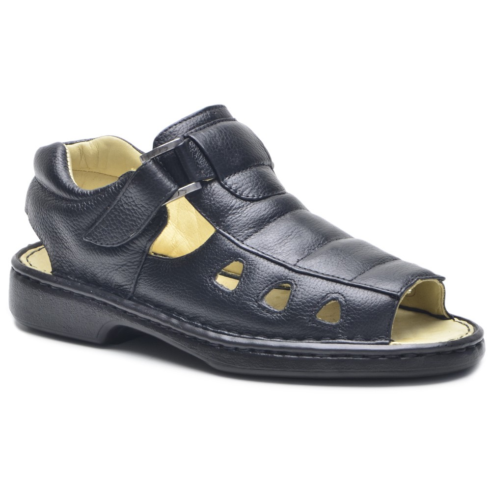 Sandália Masculina Couro Legítimo Ortopédica Anti Stress Diabético Ultra Confort Envio 24 Horas