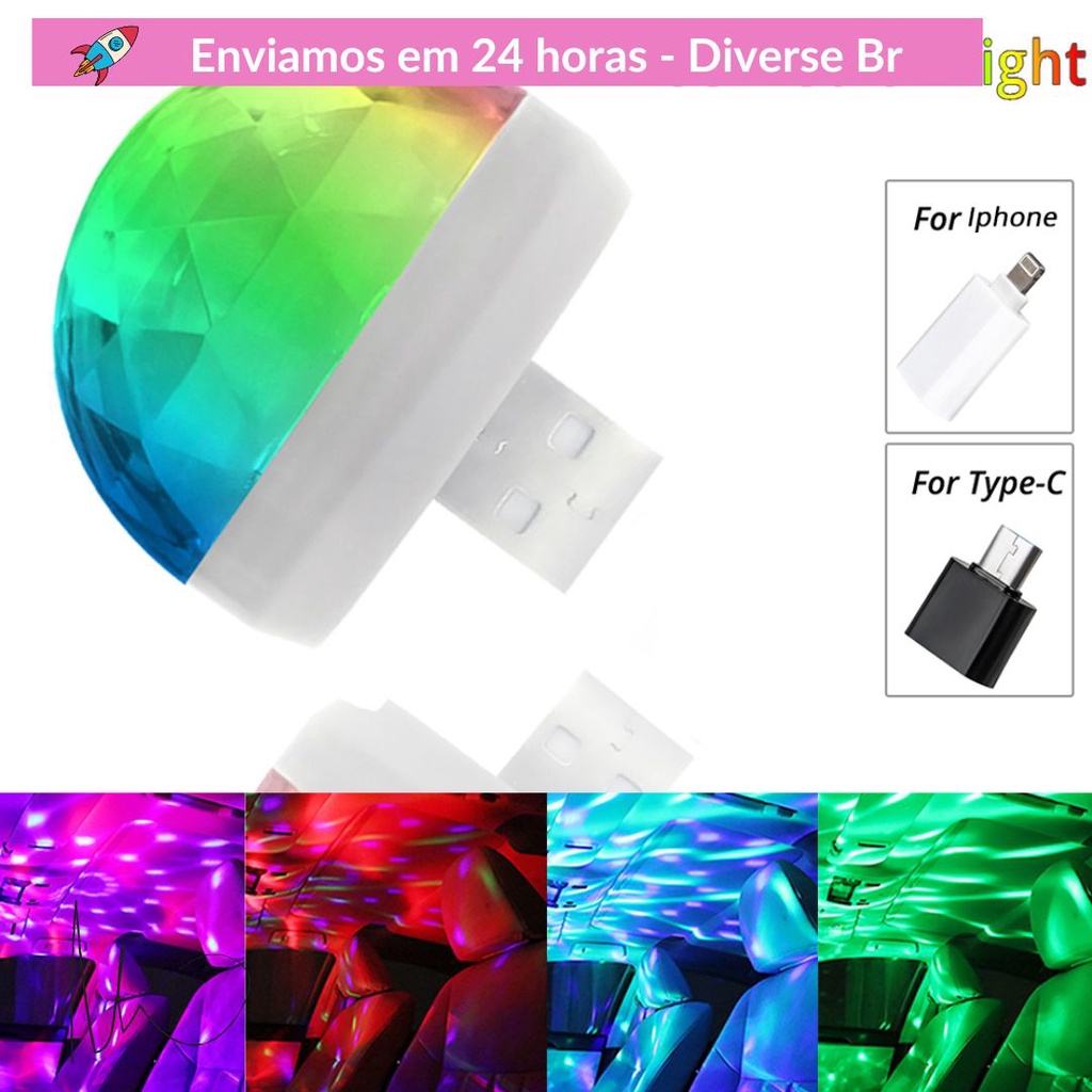 Mini Globo de Luzes Balada Festa Usb Bola Magica de Luz para carro, computador, notebbok, celular Small Magic Ball - Envio Imediato