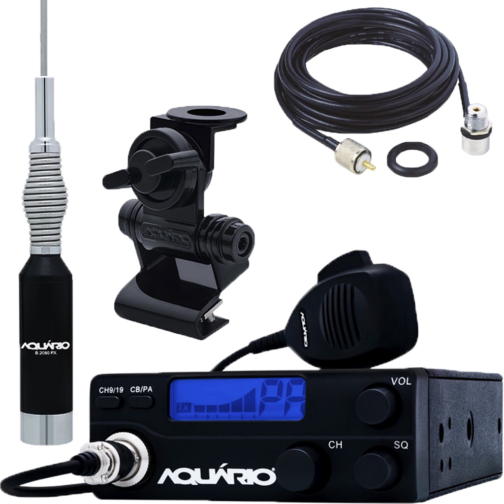 Rádio Px 40 Canais Homologado Rp-40 Antena Móvel Px 1,23 metros B-2080 Suporte Bi-Articulado Porta Malas Cabo Coaxial 5,5 Metros M-802K