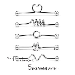 5 Peças / Conjunto De Piercing Industrial De Aço Inoxidável 14g Para Bar / Body Piercing em Oferta na Shopee