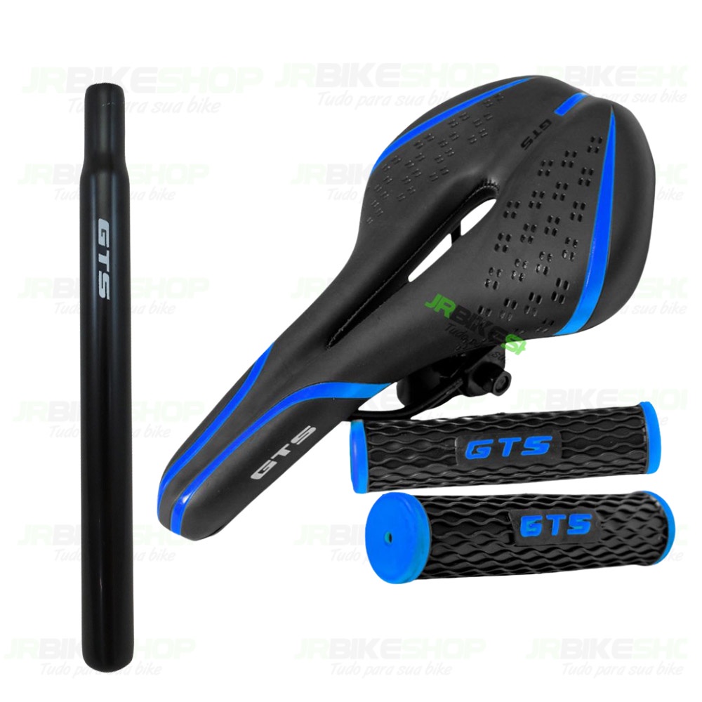 Banco Selim Gts Bicicleta Mtb Vazado + Manopla E Canote GTS