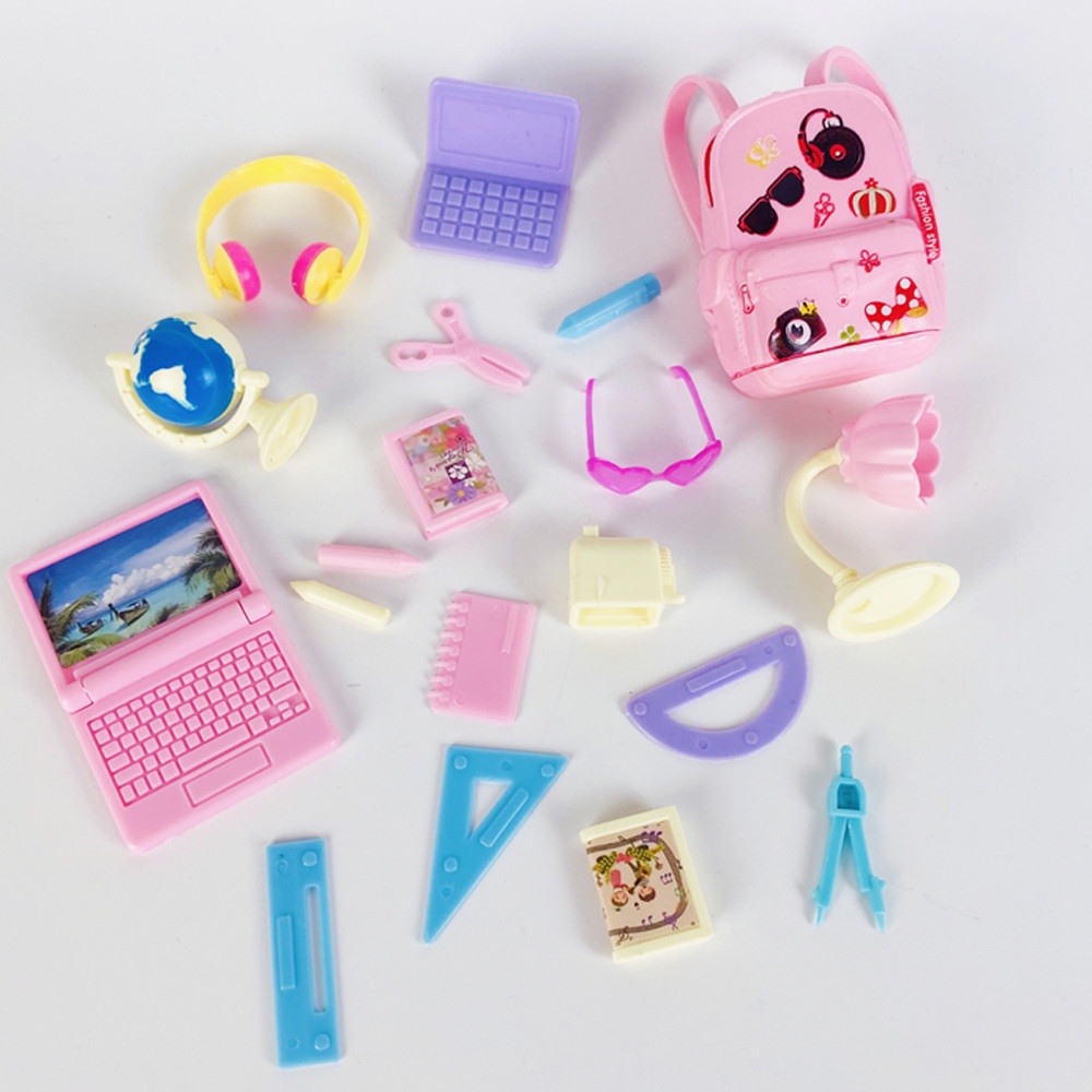 miniatura Cute Dollhouse School Acessórios Computador Régua Globo Lápis Lâmpada de mesa para boneca de 11,5 polegadas — imagem 2 de 2