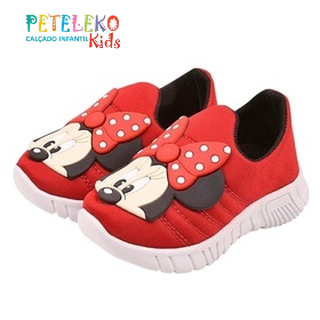 Tênis Infantil Menina Meia Calce Fácil Leve Flexivel Minie Laço Poa Vermelho