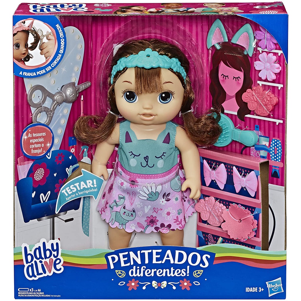 Boneca Baby Alive Penteados Diferentes Morena - Hasbro - E5242 Baby Alive Boneca Baby Alive Penteados Diferentes Morena Azul/morrom E Roxo