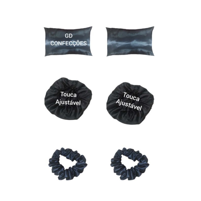 2 fronha de  2 xuxinhas de 2 touca ajustável forrada duplo cetim de cetim