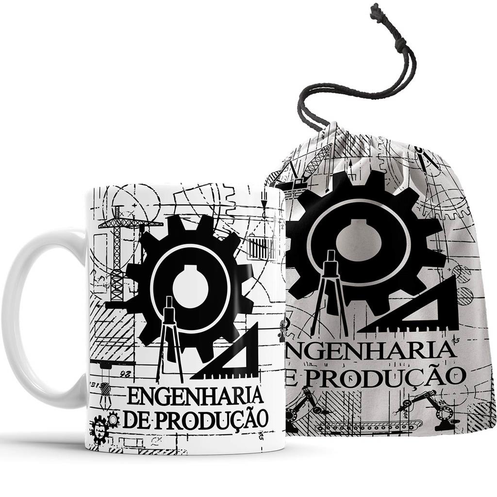 Caneca Engenharia de Producao com Saquinho