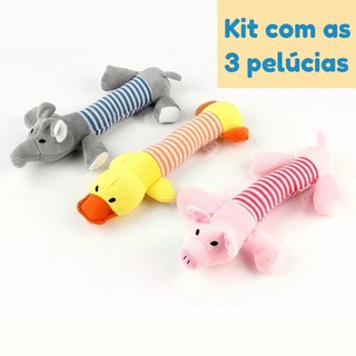 Kit 3 Pelúcias Pato Elefante Porco Com Apito Cachorro Pet em Oferta na Shopee
