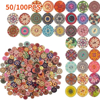 50/100 Pcs Do Vintage Botões De Madeira 2 Buraco Floral Ofício Pintado Decorativos Para Decoração DIY De Costura em Oferta na Shopee