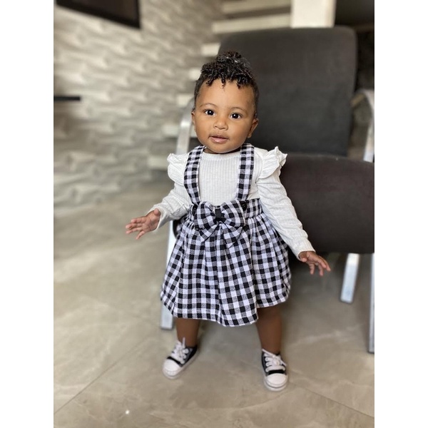 Conjunto Salopete Xadrez Flanelada Bebê Manga Longa Inverno Mini Diva Blogueirinha