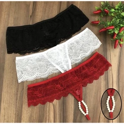 Kit 3 Calcinha Tailandesa Fio Sexy Pérolas Massageadora Sensual Lingerie Renda Luxo Feminina