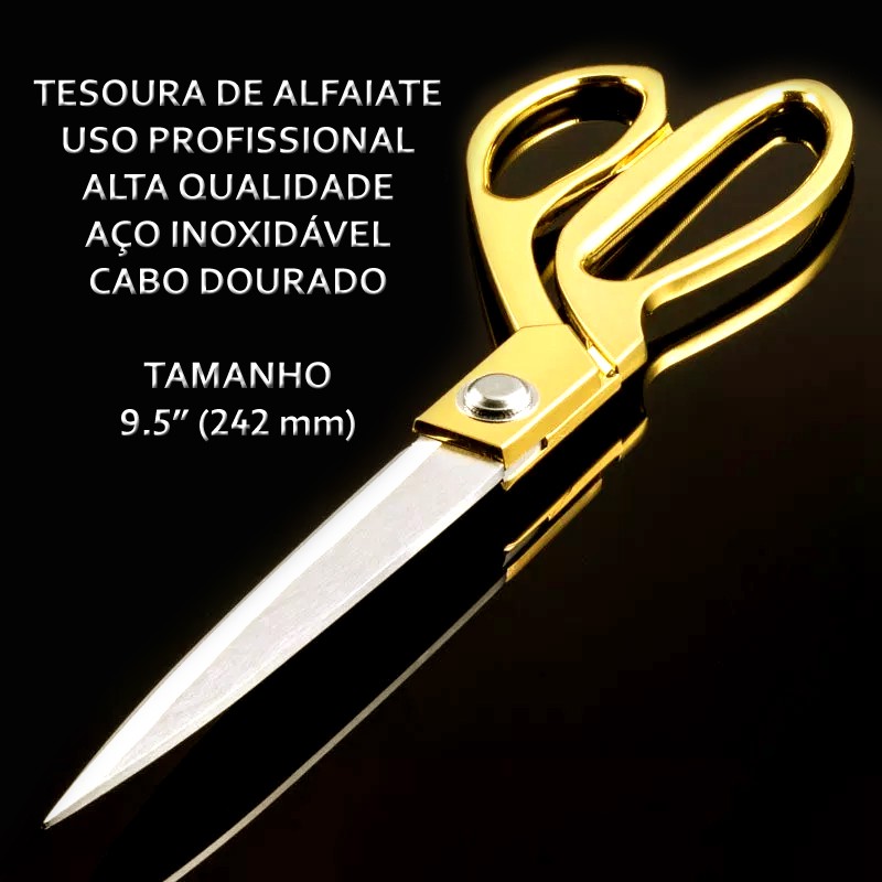 Tesoura Profissional Dourada Para Alfaiate Costura e Tecidos 24cm Em Aço Inox