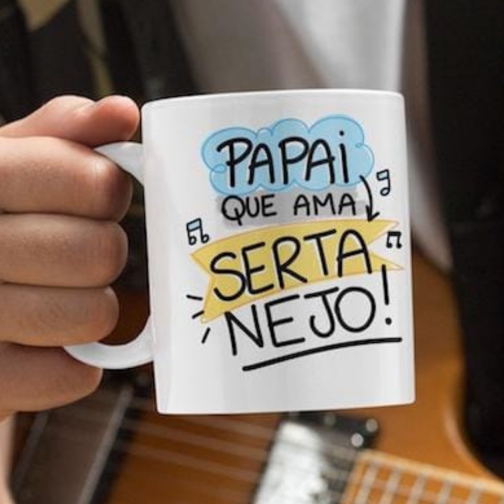 Caneca Papai que Ama Sertanejo Música Presente Dia dos Pais Pai Music Xícara Café 325ml Sertão Moda de Viola