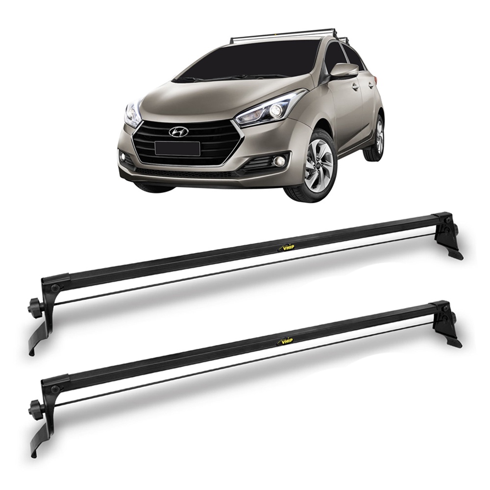 Rack de Teto Hyundai Hb20 Hatch / Sedan 2012 a 2019 em Aço Preto com Fixação Lateral Interna Vhip 914