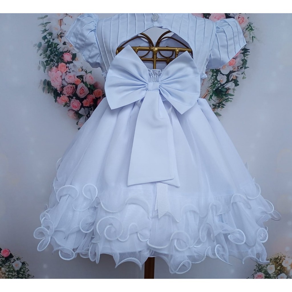 Vestido Batizado Bebe Branco Luxo Menina Bonita Shopee Brasil