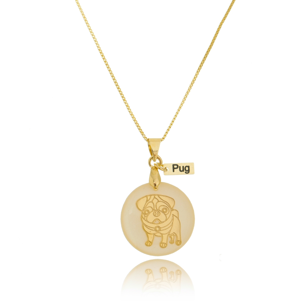 Colar Pingente Pet Cachorro Pug Folheado em Ouro 18k