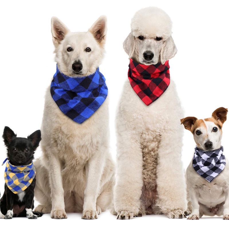 Filhote De Cachorro De Algodão Grande Cão Bandanas Babadores Para Cães Pequenos Grandes Xadrez Pet Triângulo Cachecol