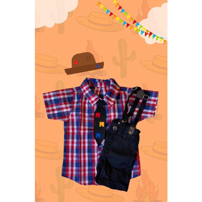 Conjunto SAO JOAO festa junina camisa xadrez completo, camisa, gravata ...