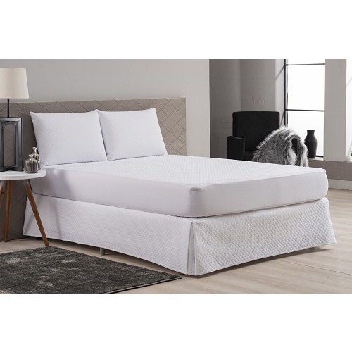Jogo Capa De Colchão Casal King Size Impermeável + Saia Cama Box Branco