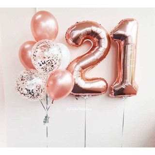 Buque com dois numeros e balões Rose Gold, Prata, Azul ou Dourado em Oferta na Shopee